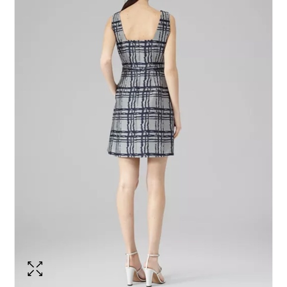Reiss Peron Dress Fit And Flare Cocktail Mini Dress Sleeveless Pockets Navy Grey - Picture 3 of 16